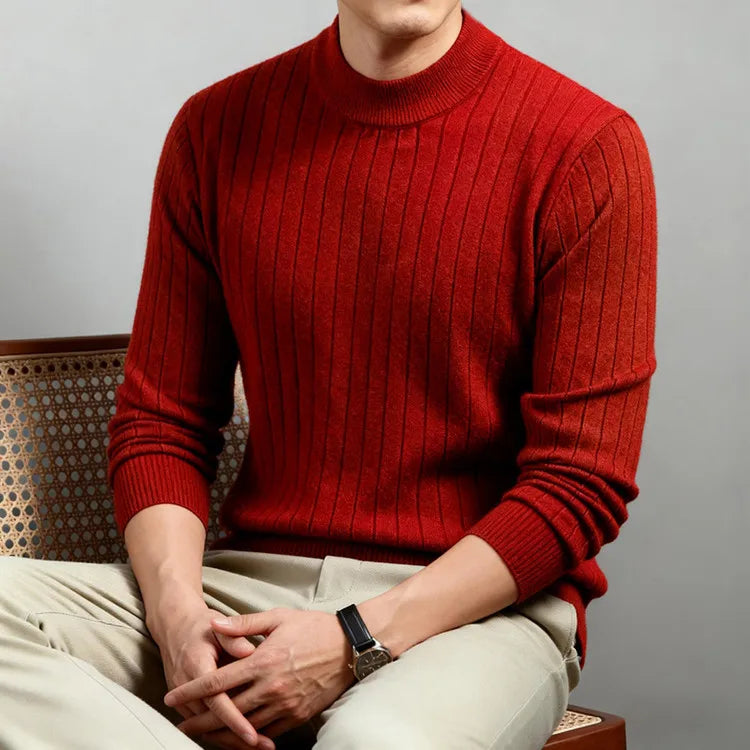Men's Semi-High Neck Knit Sweater, 500g Wool-Like Texture, Anti-Pilling, Quiet Luxury Style Beige Gray Brown