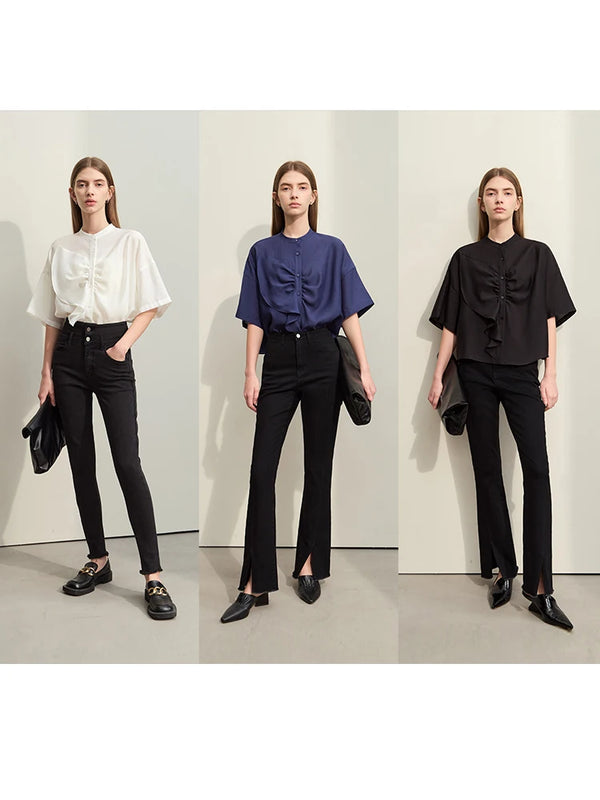 អាវ Amii Minimalism 2025 សម្រាប់នារី រដូវក្តៅ អាវក្រៅកអាវឈរ អាវមិនស្មើគ្នា សម្រាប់នារី អាវស្មារលុង 12422008