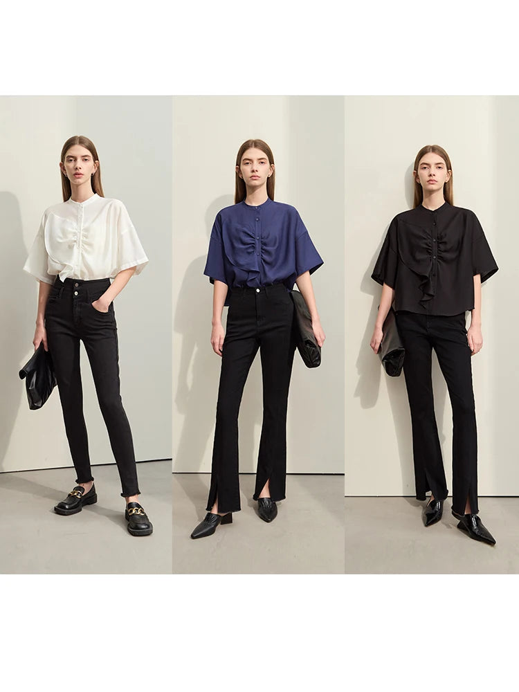 អាវ Amii Minimalism 2025 សម្រាប់នារី រដូវក្តៅ អាវក្រៅកអាវឈរ អាវមិនស្មើគ្នា សម្រាប់នារី អាវស្មារលុង 12422008