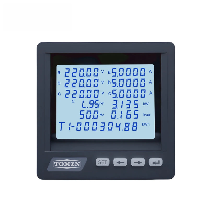 TOMZN 3 Phase 4 Wire System Multi-functional Meter – Phase Voltage, Line Voltage Current Active/Reactive Power PF RS485 Password