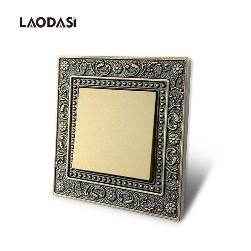 Deopoguye Vintage EU FR UK Light Switch Socket,Europe Standard Metal Zinc Alloy Push 1/2/3Gang Switch Panel for Home Improvement