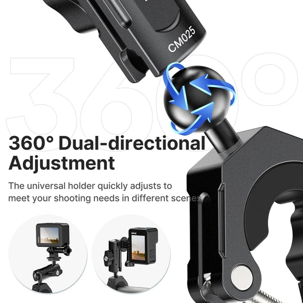 Ulanzi CM025 កាមេរ៉ាសកម្មភាពបង្វិល 360° កង់ ម៉ូតូ ដៃចង្កូតម៉ោនសម្រាប់ GoPro Hero 12 11 10 9 8 សម្រាប់ Insta360