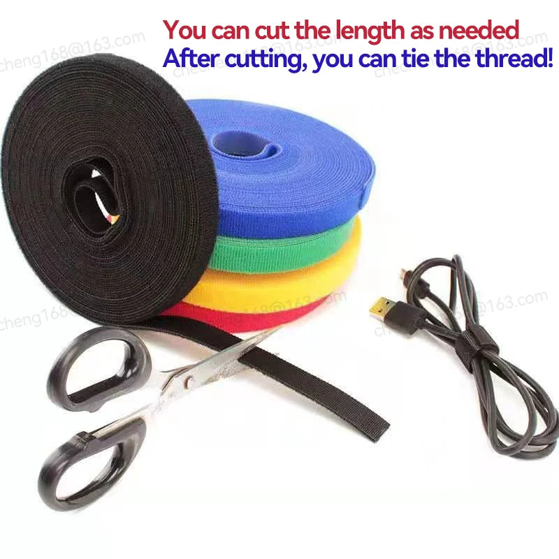 5Meter/Roll Reusable Fastening Tape Cable Ties 10/15/20/25mm Double Side Hook and Loop Straps Cable Wire Management Tape