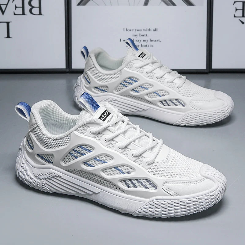 Men's mesh casual sneakers four seasons soft-sole anti-slip outdoor running shoes fashion students breathable speed sports shoes
