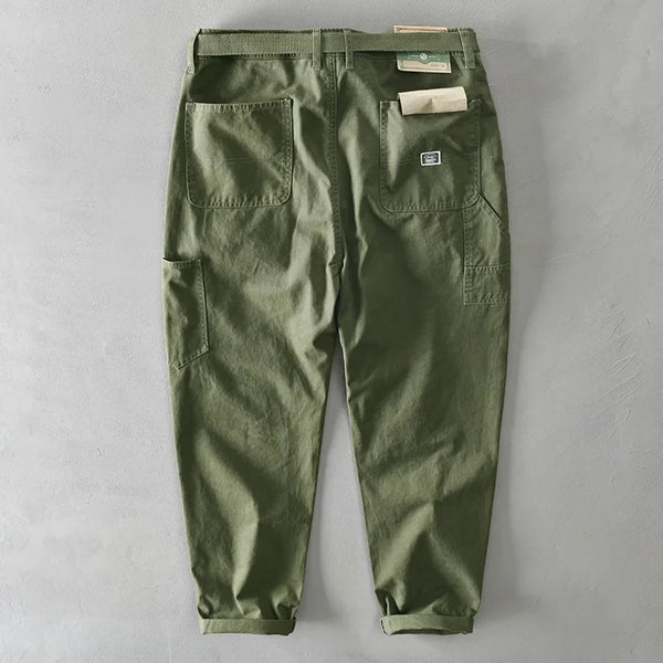 Spring Autumn New Pure Cotton Cargo Pants Men Clothing Casual Loose Belt Mid Waist Joggers Men Trouser AZ329 AZ378