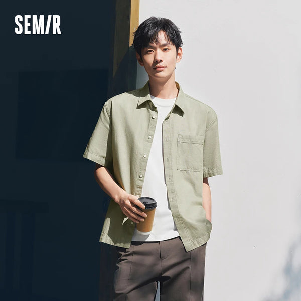អាវបុរស Semir ឆ្នាំ ២០២៦ ដៃខ្លី កប្បាស លីនីន អាវធំសម្រាប់ធ្វើដំណើរ សាមញ្ញ ធម្មតា ទន់ ងាយស្រួលពាក់ប្រចាំថ្ងៃ មានផាសុកភាព