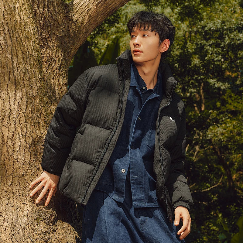 Semir Down Jacket Men Winter 80% Down Fill Loose Stand Collar Puffer Coat 2026 New Embroidered Textured Outerwear Versatile