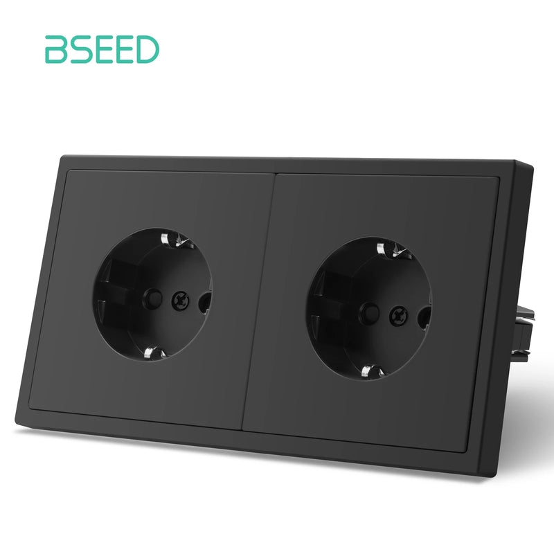 BSEED Button Switch 1/2Gang 1Way Wall Power Socket Wall Light Switch With LED Indicator Plastic Frame Switch Black Color