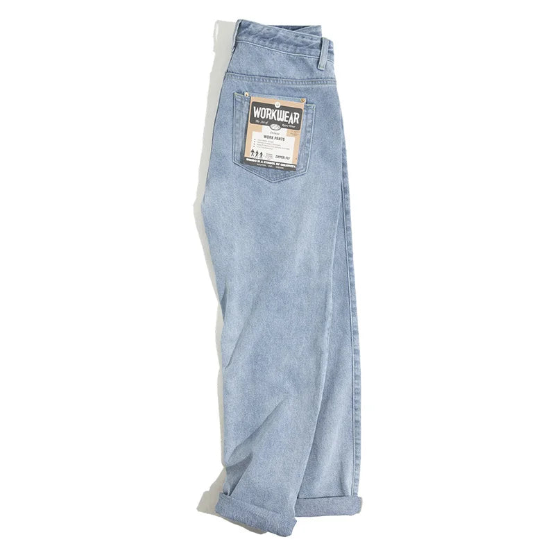 ខោខូវប៊យ Maden លាងសម្អាត Denim ទំហំ 12.8 អោន ខោរលុងបែប Retro ខោប៉ោង ទំហំធំ 28-38 សម្លៀកបំពាក់បុរសទាន់សម័យ មាន 2 ពណ៌
