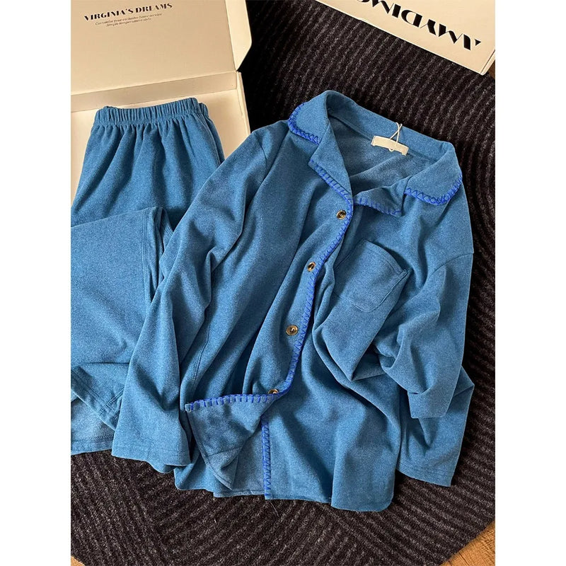 Women's Home Clothes Lapel Top Long Sleeve Pajama Set Nightwear for Woman Spring Autumn New Loungewear Comfort for Homewear