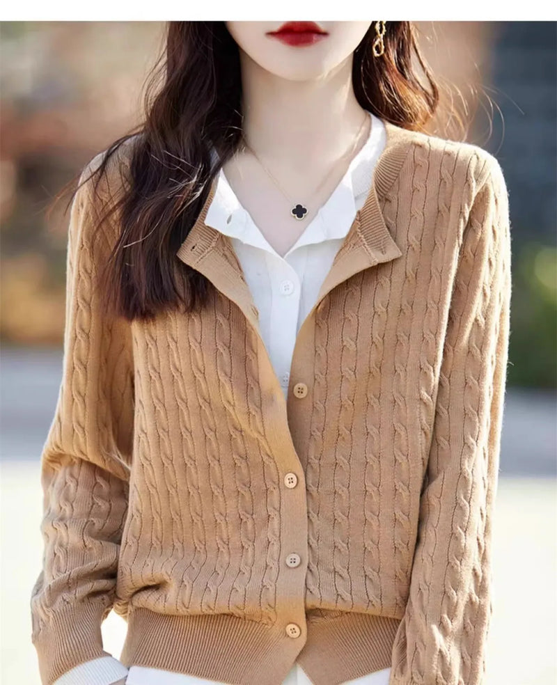 Korean Fake Two Pieces Sweater For Woman Knit Spring Autumn Cardigan Coat Woolen Knitwear Tops Female Cardigans Women Jacket