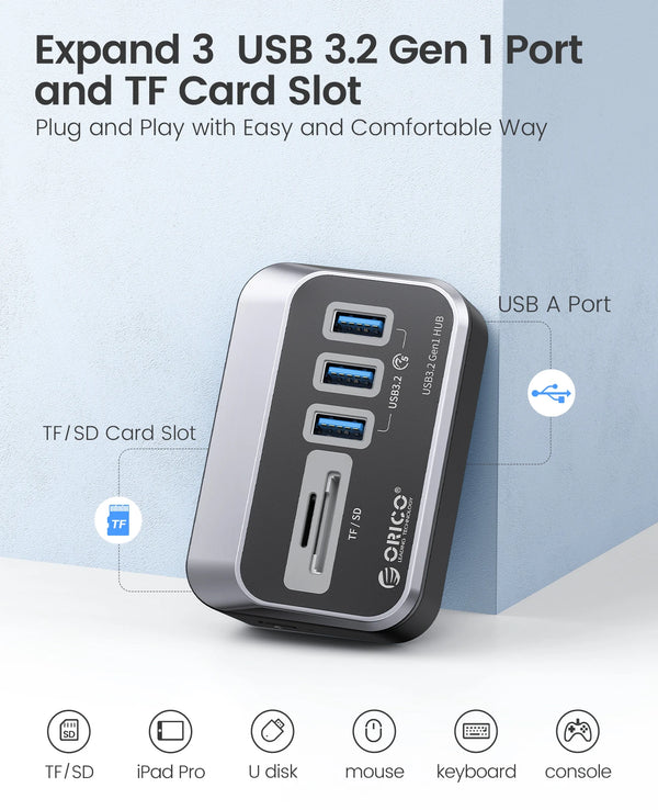ORICO ABS Powered 5Gbps HUB PD18W Charging USB 3.2 Type C hub Card Reader Splitter With Power Adapter for Desktop PC Accessories