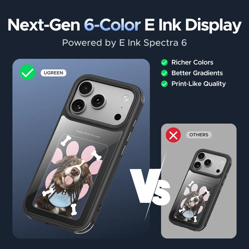 UGREEN E-ink Screen Case for iPhone 17 18 Pro Max NFC DIY 6-color Military Protection Slim Case Black
