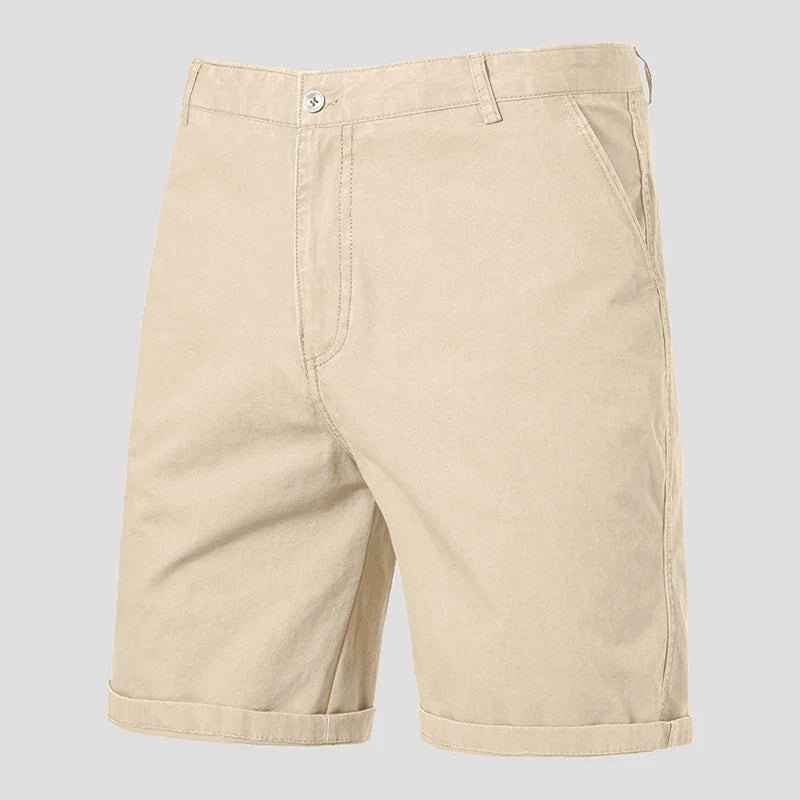 Male Daily Casual Knee Chinos Soft Pure Cotton Texture Deep Side Pockets Weekend Gathering Travel Short Slacks