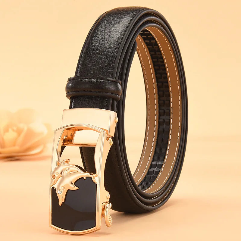 Red Women's Automatic Buckle Belt, Fashion Casual Belts Cinturon Male Waistband White Black 90cm-115cm