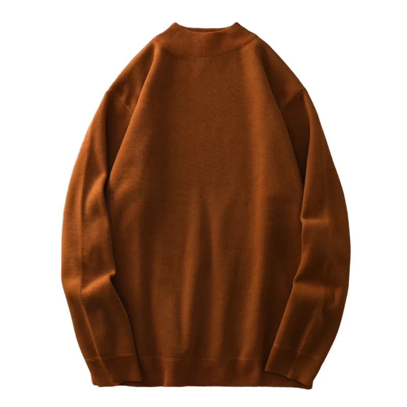 DUKEEN Men's Mock Neck Sweaters Winter Fleece-Lined Thick Warm Pullovers Solid Color Crew Neck Sweater Knitwear