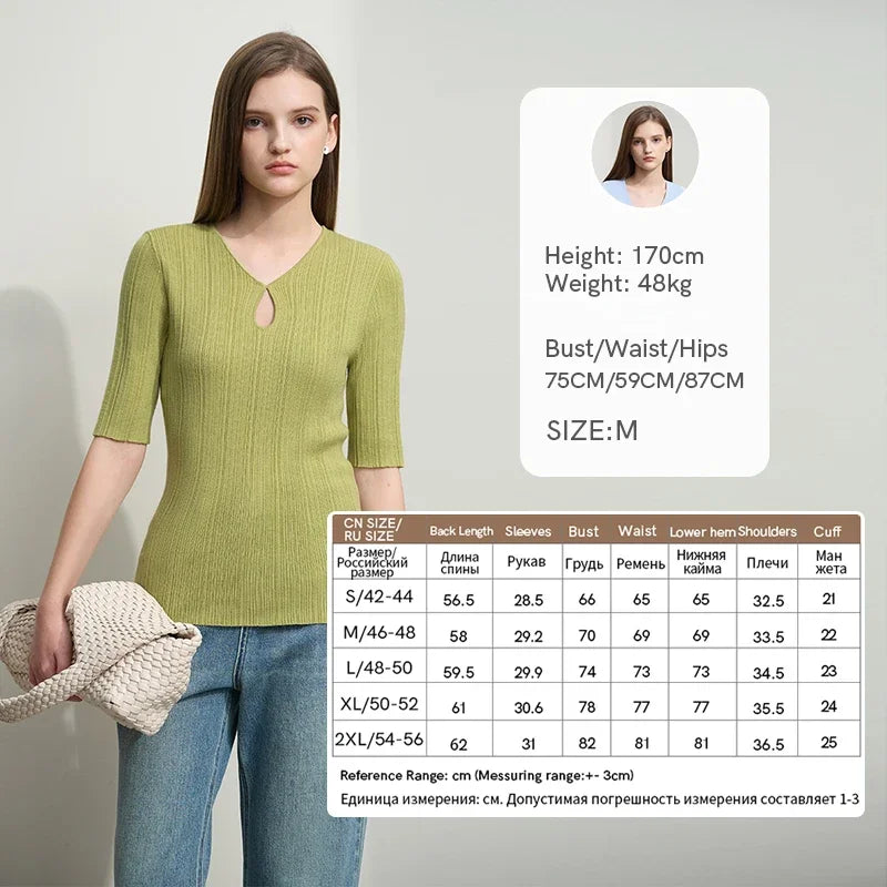Amii 2026 Autumn Minimalist Elegant Water Drop Collar Medium Sleeve Wool Knitted Sweater Irregular Pit Strip Slim Top 12541100