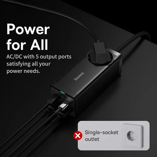 Baseus GaN3 Power Strip EU US Plug With 2USB Type C Portable Extension Socket Plug 1.5m Cable AC Power Travel Adapter For Xiaomi