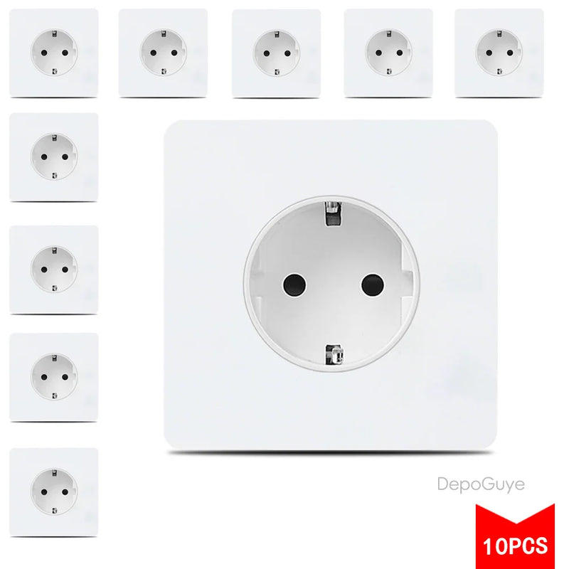 EU FR Power Socket ,Socket With Usb Charging Port and Type c White Stainless Steel Panel Russia Spain Wall Socket 5/10 PCS