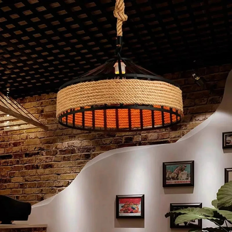 Vintage Nordic Industrial Chandelier Light Retro Iron Art Hemp Rope Hanging Lamp for Bar Cafe Restaurant Kitchen Island 30/40CM