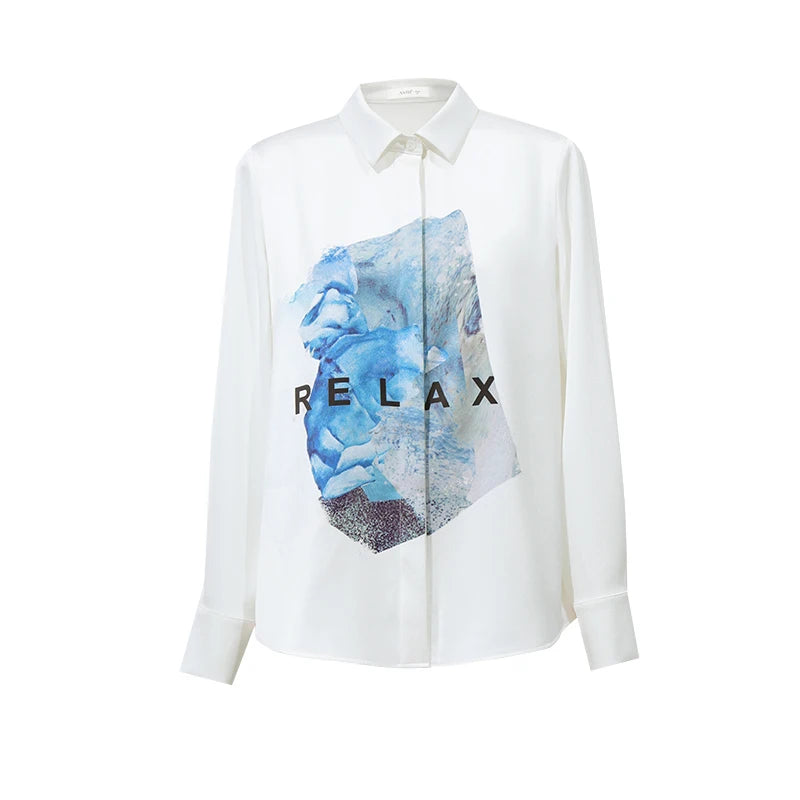Amii Women's Shirt 2026 Autumn New Lapel Collar Hidden Placket Print Satin Long Sleeve Blouse Casual Office Top Female 12613007