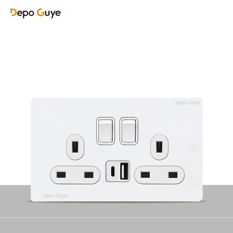 146 Type Retro Metal Panel UK 13A Wall Socket,Bronzed Stainless Steel Power Universal 3-pin Dual Power Socket With USB C charge