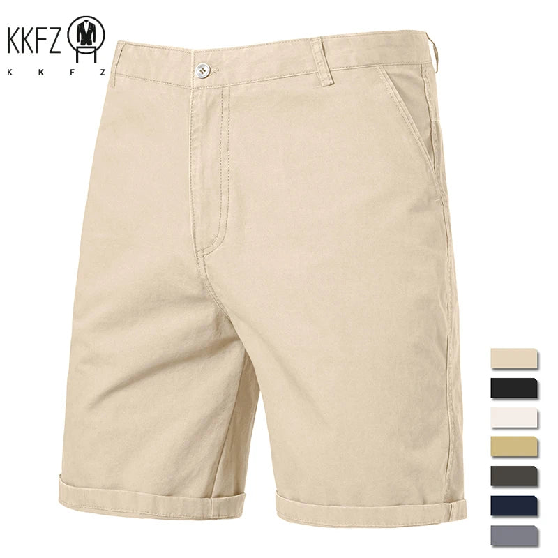 Male Daily Casual Knee Chinos Soft Pure Cotton Texture Deep Side Pockets Weekend Gathering Travel Short Slacks