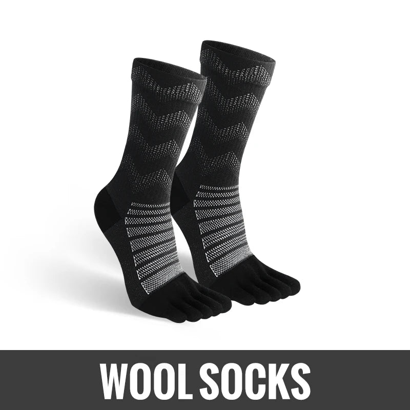 WRELS 1/3 pairs Merino Wool Socks For Men Thick Warm Hiking Running Cushion Crew Socks Merino Wool Sports Five Toe Socks