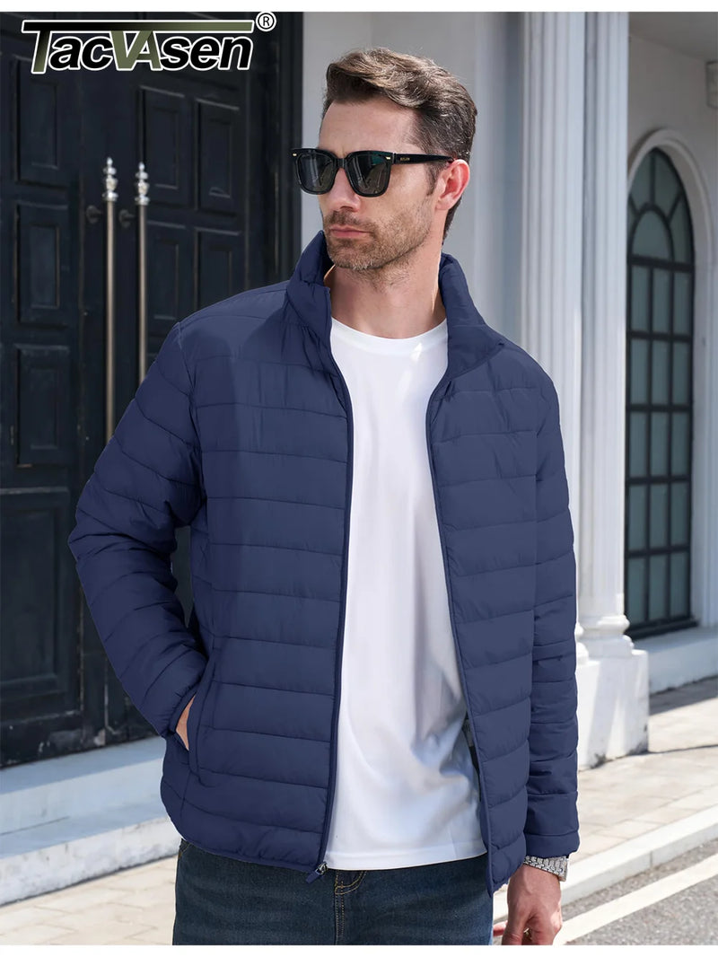 TACVASEN Stand Collar Lightweight Puffer Jackets Mens Quilted Jacket Water Resistant Ripstop Down Insulated Windbreaker Coats