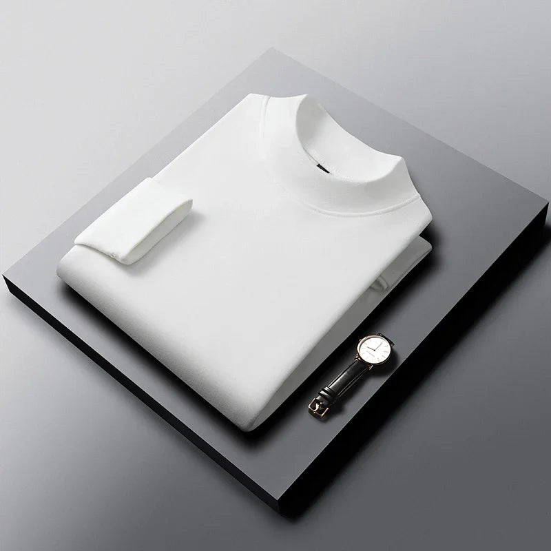 Mens Slim Mock Neck Base Shirts Light Warm Brushed Fabric Stretch Long Sleeve Tops For Daily Casual And Outer Matching