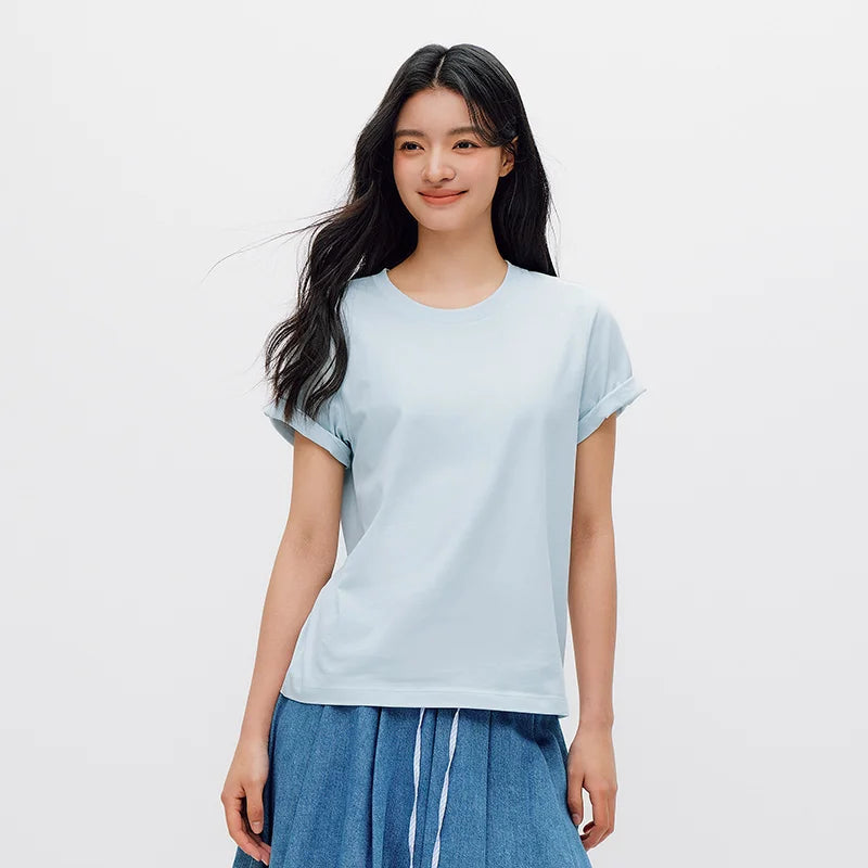 Semir Women Tshirt Solid Color Slim Fit Crew Neck Short Sleeve Summer 2026 Versatile Casual Everyday Fashion Top
