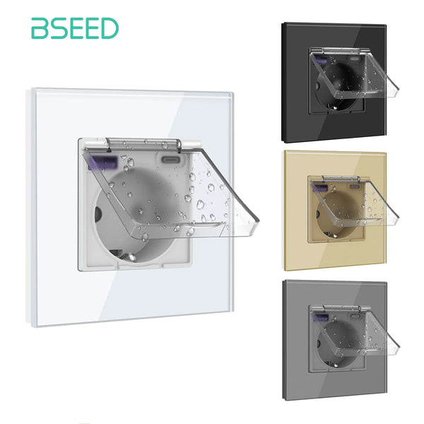 BSEED M1 Series EU Standard Single Power Socket With Waterproof Cover Socket With 20W USB Type-C Port Glass Frame 110-250V