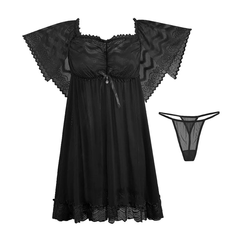 Fashion New Nightgowns For Women Sexy Lace Sleepwear Short Dress  Short-Sleeve Night Wear Plus Size Ladies Nightshirt M-3XL