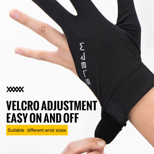 WRELS 1pc Professional Billiards Glove High Elastic 3 Finger Snooker Glove Breathable Anti-Slip Adjustable Billiard Pool Glove