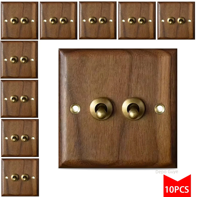 5/10 PCS Retro Europe Black Walnut Wall Toggle  LightSwitch Panel 1-4Gang 2Way Solid Wood,Antique Home Stay Switch
