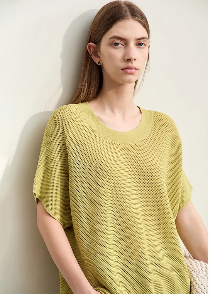 អាវយឺតប៉ាក់ AMII Minimalism សម្រាប់ស្ត្រីឆ្នាំ ២០២៥ រដូវក្តៅថ្មីធម្មតាកមូលរោមចៀមប្រហោងរលុង Streetwear កំពូលទាន់សម័យ 12442024