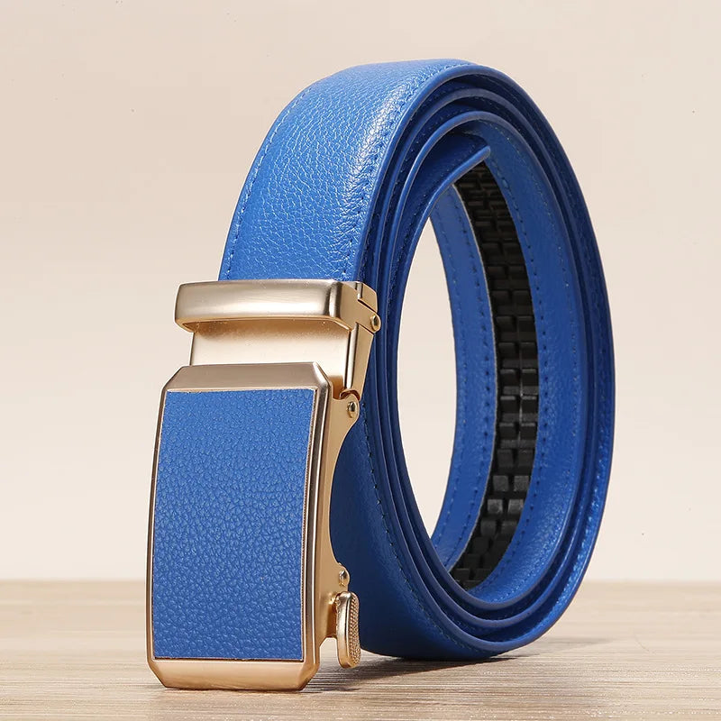 Golden Automatic Buckle Belt Men and Women Universal Fashion Casual Belts Red Blue Green Black White Cinturon Female Waistband