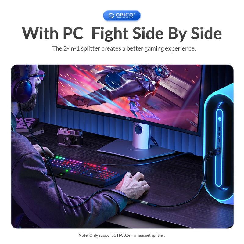 ORICO Headphone Splitter 3.5mm Audio Mic Cable Microphone Liquid Silicone Wire for PC Laptop Headsets Nintendo Switch Speaker