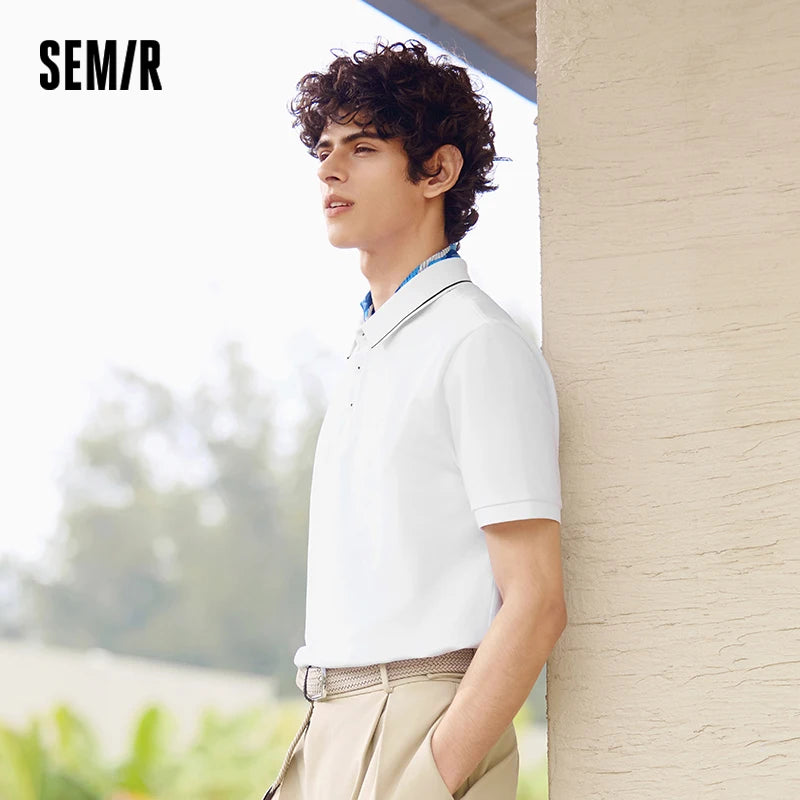Semir Mens Polo 2026 Short Sleeve Cool Feeling Antibacterial Tops Color Block Lapel Casual Style Soft Daily Wear