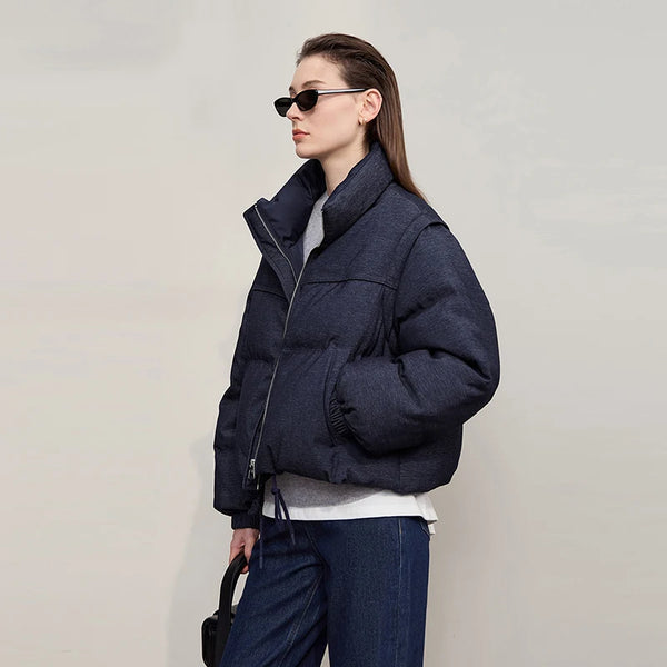Amii Down Jacket For Woman 2026 Winter New Warm Zipper Removable Sleeves Ladies Clothes Loose Versatile Short Down Coats12544073