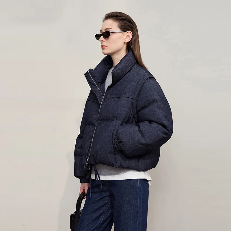 Amii Down Jacket For Woman 2026 Winter New Warm Zipper Removable Sleeves Ladies Clothes Loose Versatile Short Down Coats12544073