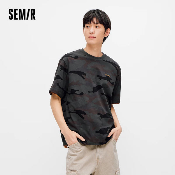 អាវយឺតបុរស Semir ក្លែងបន្លំបោះពុម្ពលើក្រណាត់កប្បាសពណ៌ប្លុកប៉ាក់ទាន់សម័យឆ្នាំ ២០២៦ រដូវក្តៅតាមដងផ្លូវ រចនាប័ទ្មធម្មតា