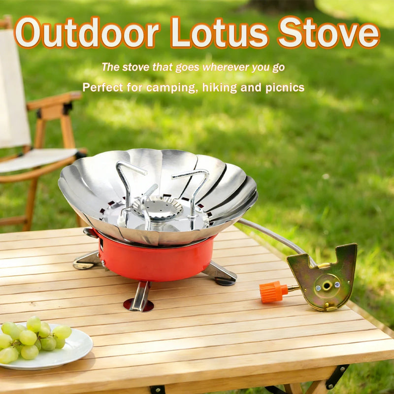 Outdoor Mini Portable Folding Heater Camping Lotus Burner Kitchen Cooker Heating Foldable Furance Head Card Gas Stove Wind Proof