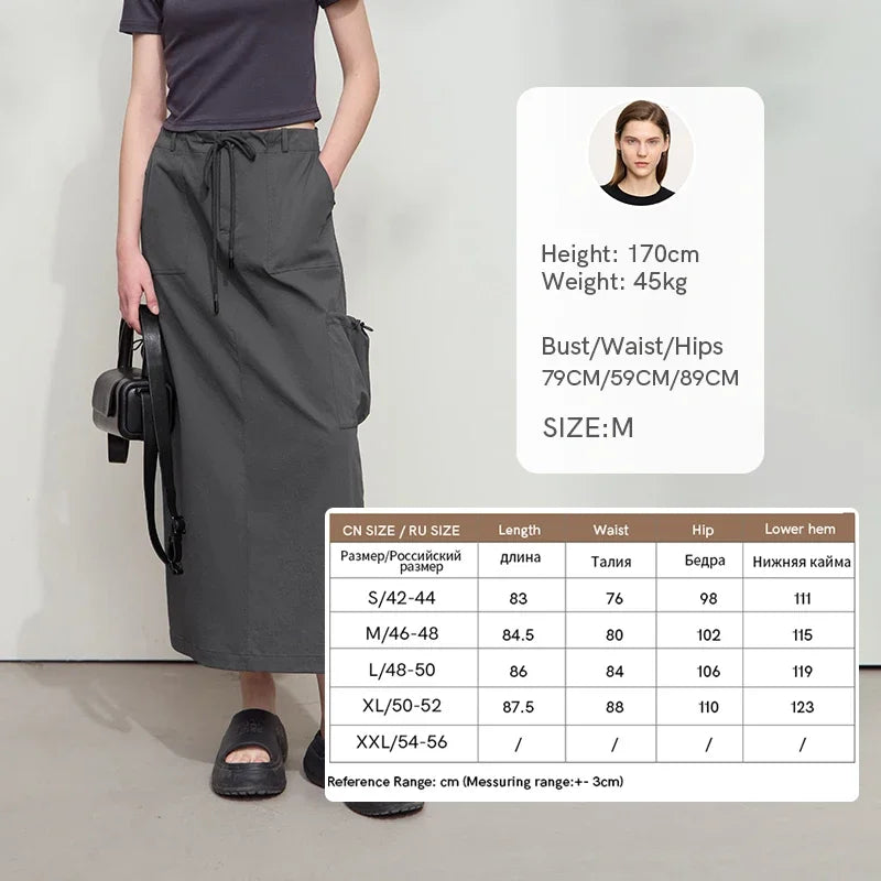 Amii Minimalist Women Clothing Skirt 2026 Autumn New Casual Loose Multi-pocket Drawstring Elastic Waist Long Skirt 12522020