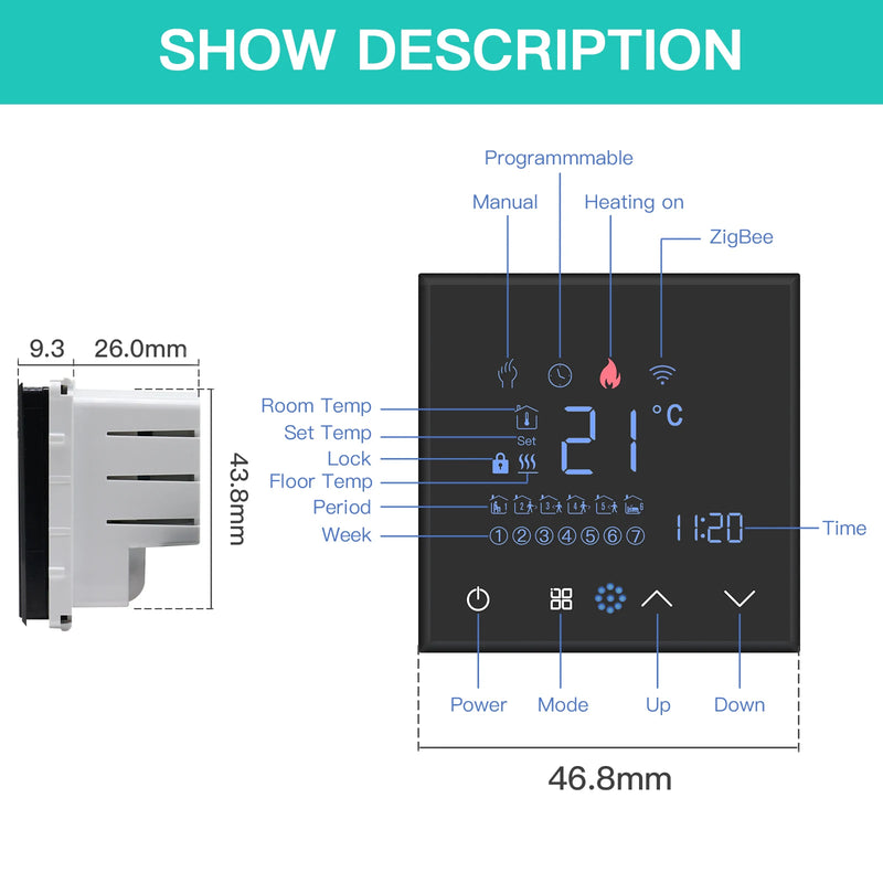 BSEED WIFI Electric Floor Heating Water Boiler Room Smart Thermostat Temperature Controller Alexa Google App Voice Control