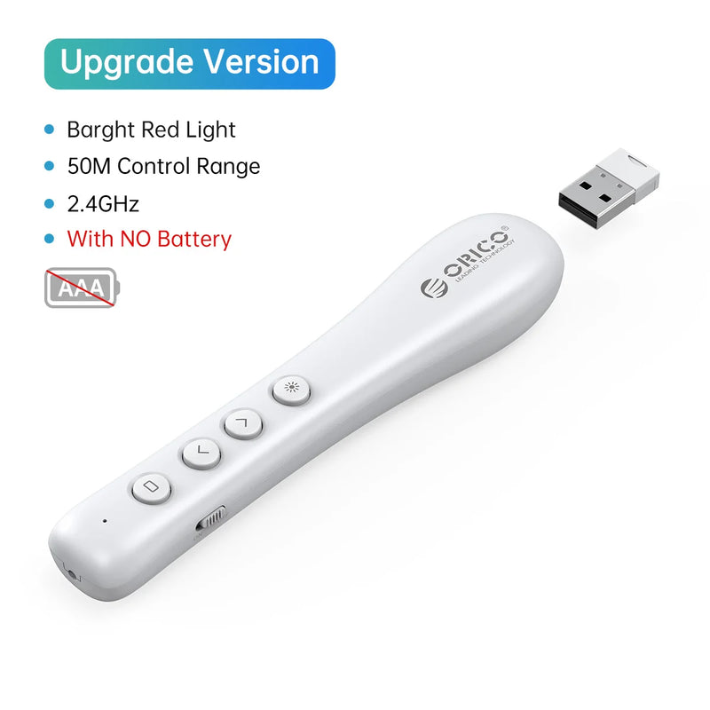ORICO Presentation Clicker Remote Laser Pointer Wireless USB Presenter Slideshow PowerPoint Clicker 2.4GHz for Google Slides