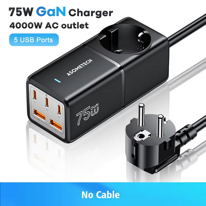 ឆ្នាំងសាកលឿន GaN Desktop 75W QC4.0 3.0 PD3.0 ស្ថានីយ៍សាកសម្រាប់ iPhone 14 13 Pro Max Xiaomi Samsung MacBook Laptop