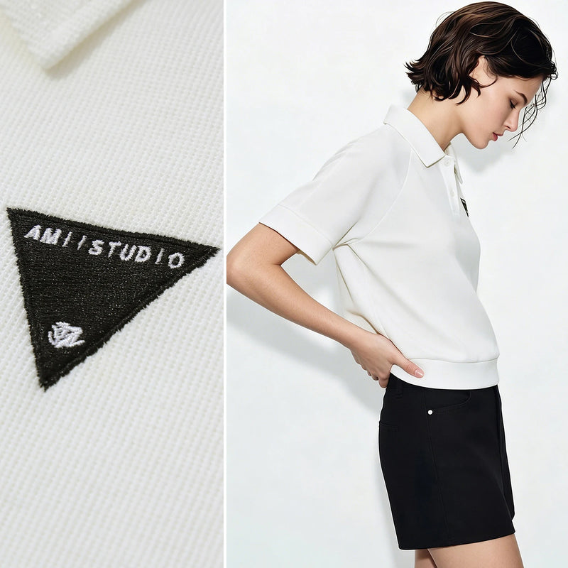 Amii Women's T-Shirt 2026 Summer New Raglan Sleeve Waffle Texture Tee Loose Polo Neck Color Block Embroidery Casual Top 12622168