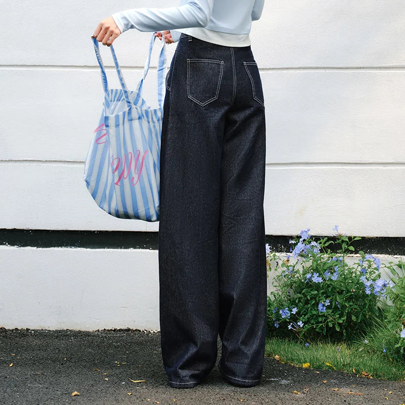 Semir Wide Leg Pants Denim Spring Pleated Loose Casual American Street Style Comfortable Trendy Casual Fashion Women 2026