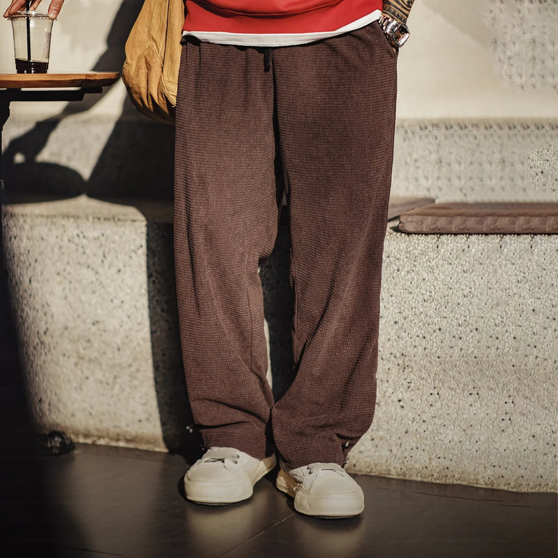Maden Men‘s Vintage Plaid Jogger Pants Casual Straight Leg Sweatpants with Drawstring Cuffed Hem Soft Knit Trousers for Spring